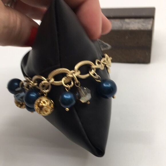 Brighton Bracelet Contempo Chic Gold & Navy Blue Faux Pearls Crystals - Picture 8 of 16